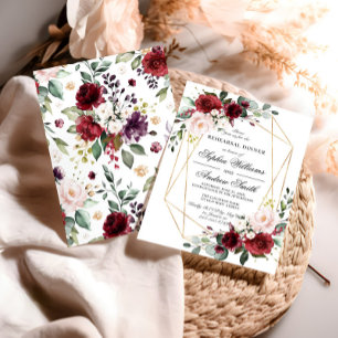 Blush Pink & Burgundy Rose Rehearsal Dinner Invitation
