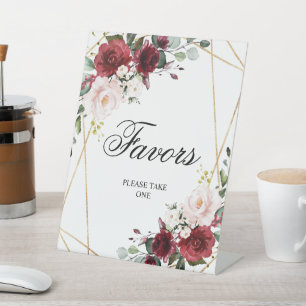 Blush Pink & Burgundy Rose Shower Favors Sign