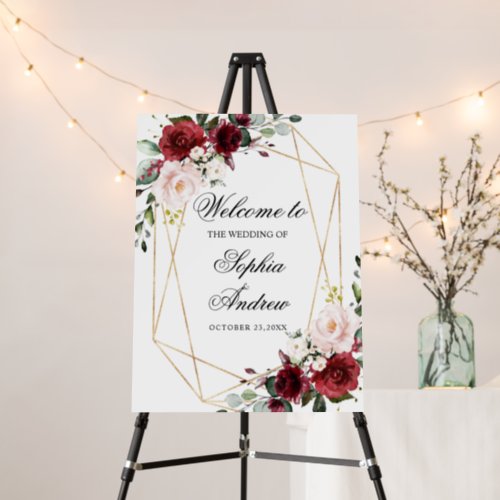 Blush Pink  Burgundy Rose Wedding Welcome Sign