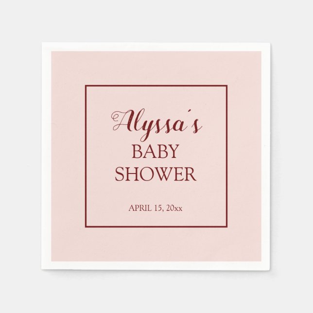 Blush Pink Burgundy Traditional Baby Shower Napkins (Front)