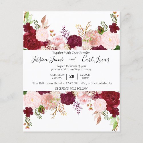 Blush Pink Burgundy Watercolor Floral Budget