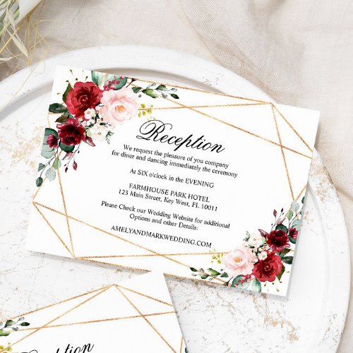 Blush Pink  Burgundy Wedding Reception Enclosure Card