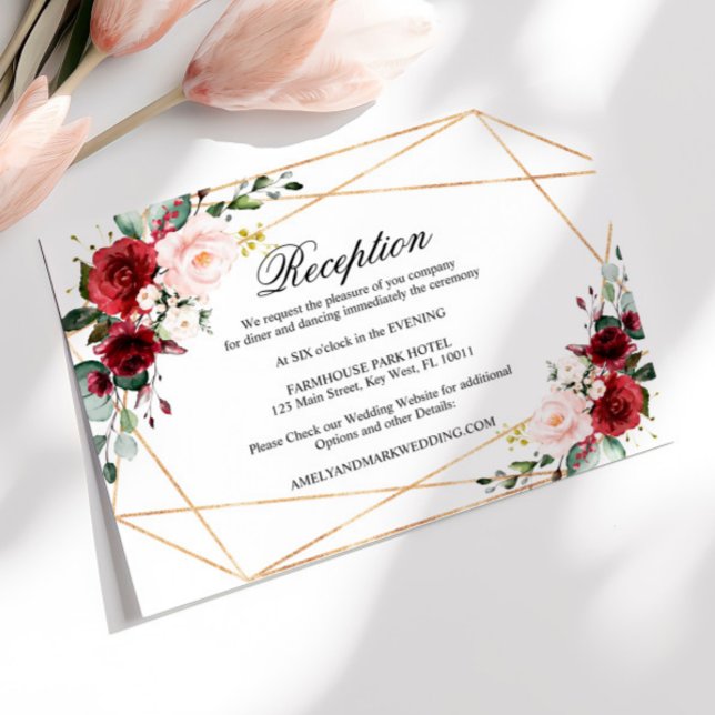 Blush Pink & Burgundy Wedding Reception Enclosure Card (Creator Uploaded)