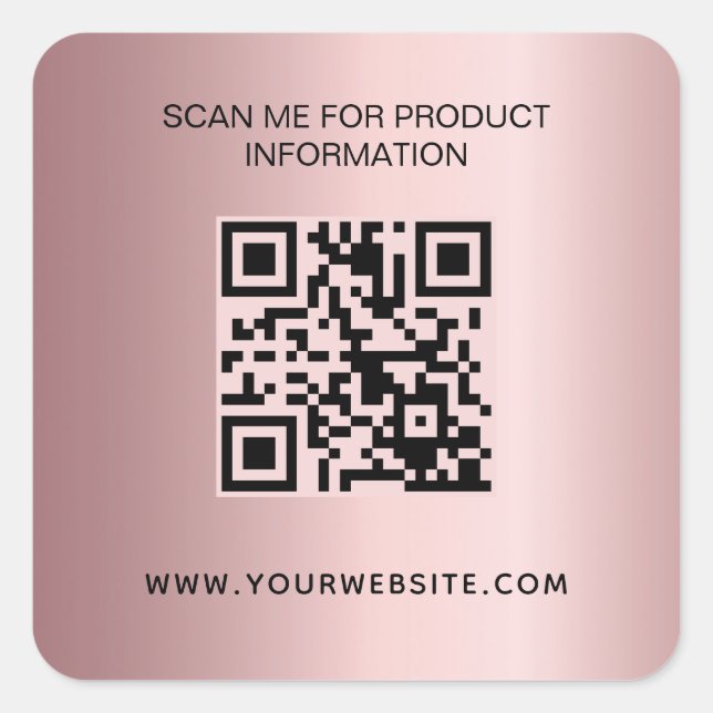 Blush pink business information qr code square sticker (Front)