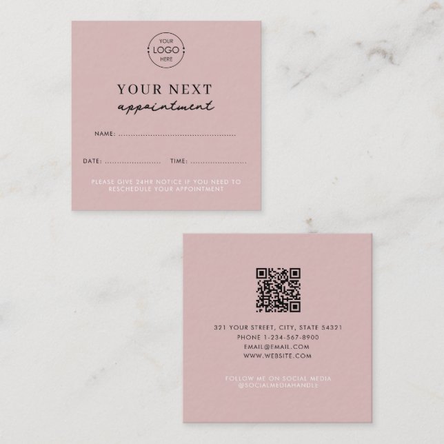 Blush Pink Business Logo Beauty Appointment Card (Front/Back)