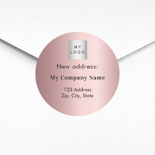 Blush pink business logo moved new address classic round sticker