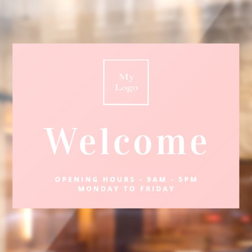 Blush pink business logo opening hours window cling Zazzle