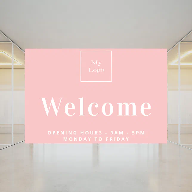 Blush pink business logo opening hours window cling Zazzle