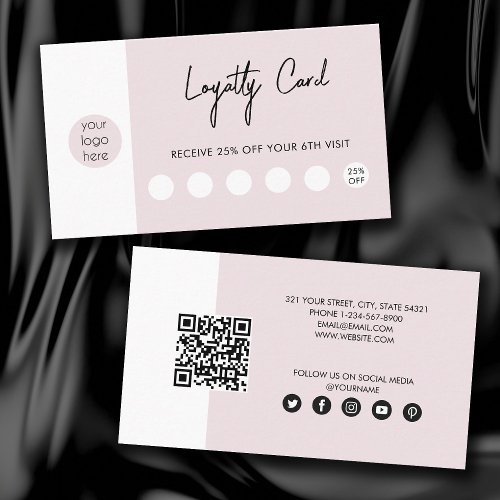 Blush Pink Business Logo QR Code Loyalty  Business Card