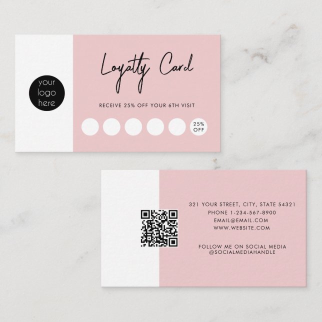 Blush Pink Business Logo QR Code Loyalty  Business Card (Front/Back)