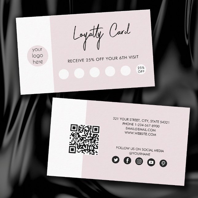 Blush Pink Business Logo QR Code Loyalty  Card (Creator Uploaded)