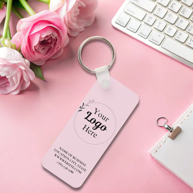 Blush Pink Business Logo qr code modern Keychain | Zazzle