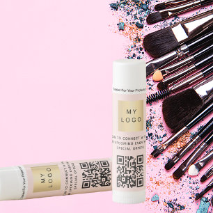 Blush pink business logo QR code website Lip Balm