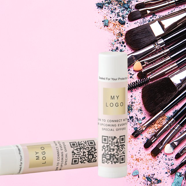 Blush pink business logo QR code website Lip Balm (Creator Uploaded)