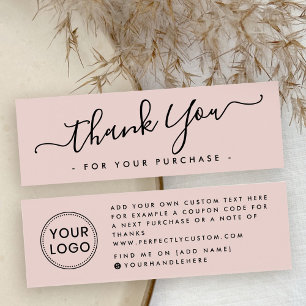 Blush pink business logo thank you insert card