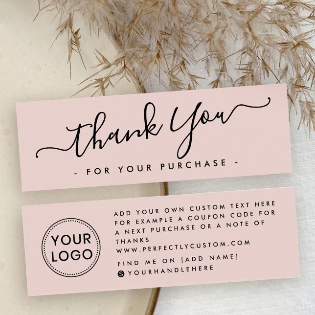 Blush pink business logo thank you insert card (Blush pink business logo thank you insert card)