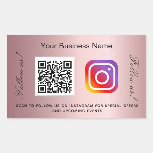 Blush pink business name qr code instagram rectangular sticker