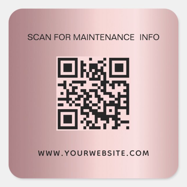 Blush pink business qr code maintenance info square sticker (Front)