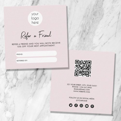 Blush Pink Business Refer A Friend Referral Card