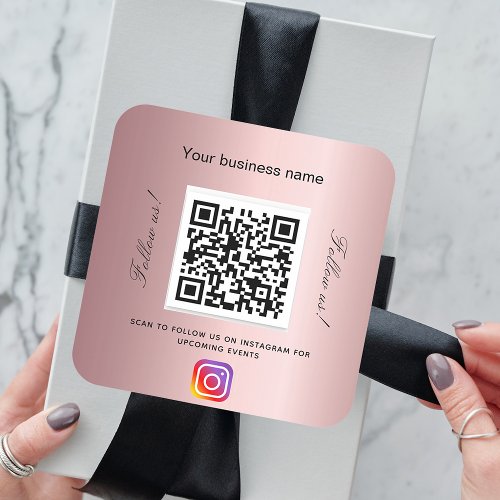 Blush pink business salon name qr code Instagram Square Sticker