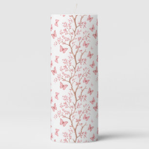 Blush Pink Butterflies And Botanical Pillar Candle