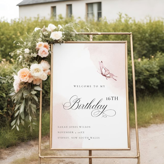 Blush Pink Butterfly Any Age Birthday Welcome Foam Board (Creator Uploaded)