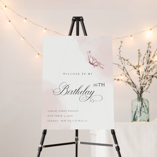 Blush Pink Butterfly Any Age Birthday Welcome