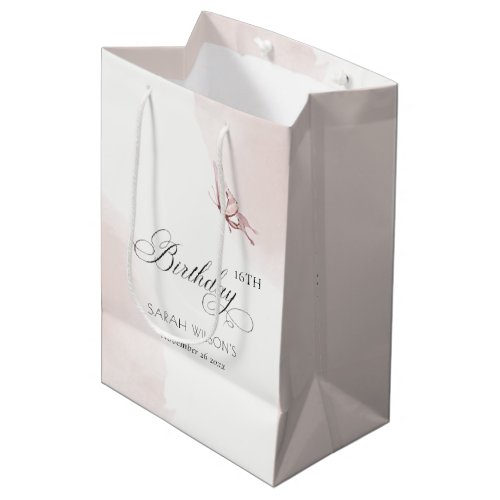 Blush Pink Butterfly Any Age Birthday Welcome Medium Gift Bag
