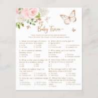 Blush pink butterfly Baby trivia baby shower game