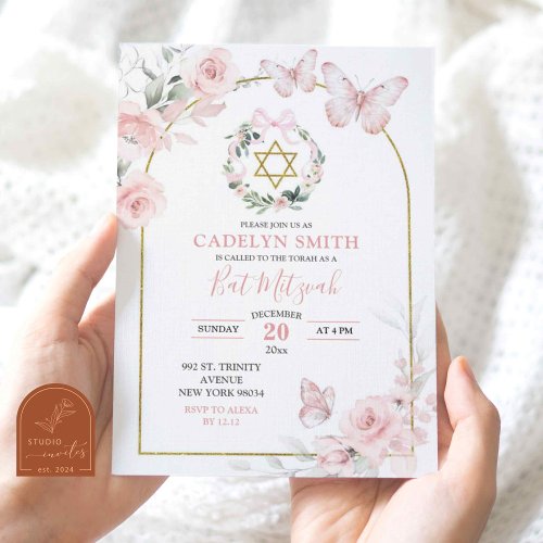 Blush Pink Butterfly Bat Mitzvah Floral