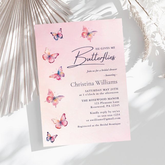 Blush Pink Butterfly Bridal Shower Invitation (Creator Uploaded)