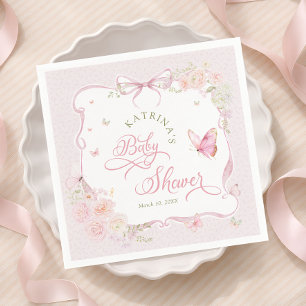 Blush Pink Butterfly Floral Girl Baby Shower Napkins