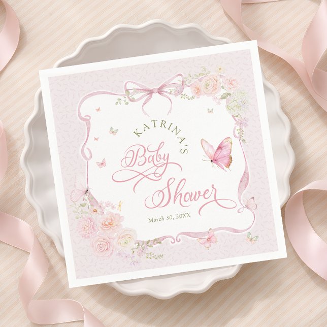 Blush Pink Butterfly Floral Girl Baby Shower Napkins (Creator Uploaded)