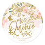 Blush Pink Butterfly Floral Quinceanera Party Classic Round Sticker
