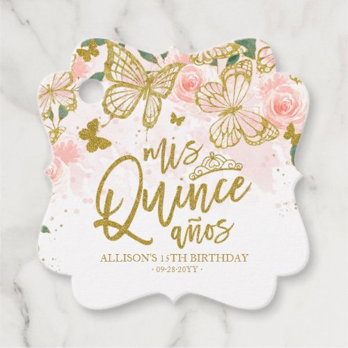 Blush Pink Butterfly Floral Quinceanera Party Favo Favor Tags