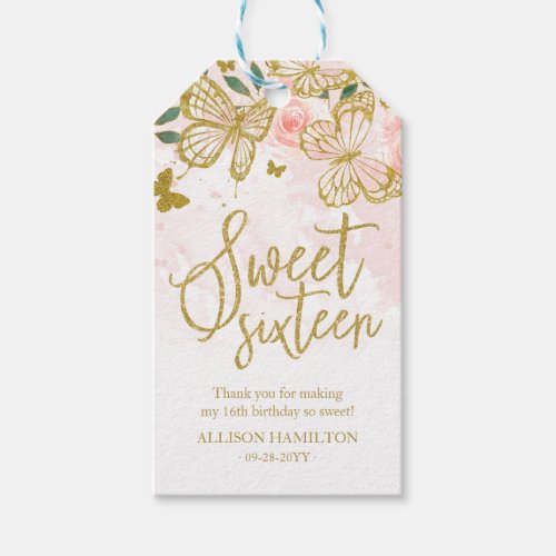Blush Pink Butterfly Floral Quinceanera Party Gift Gift Tags