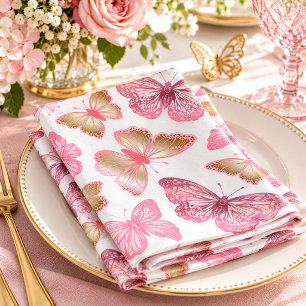 Blush Pink Butterfly Garden Pattern Cloth Napkin