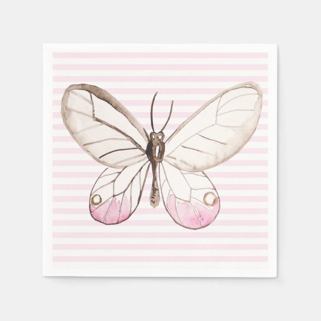 Blush Pink Butterfly & Stripes Paper Napkins