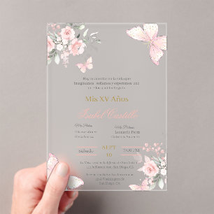 Blush Pink butterlfly Quinceanera invitation
