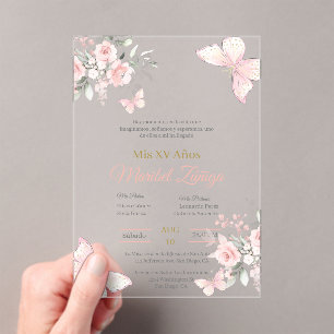 Blush Pink butterlfly Quinceanera invitation