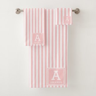Blush Pink Cabana Stripes Monogrammed Initials