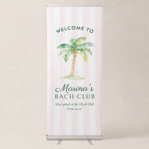Blush Pink Cabana Stripes Palm Bach Club Welcome Retractable Banner