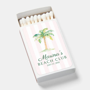 Blush Pink Cabana Stripes Palm Beach Club Birthday Matchboxes