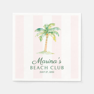 Blush Pink Cabana Stripes Palm Beach Club Birthday Napkins