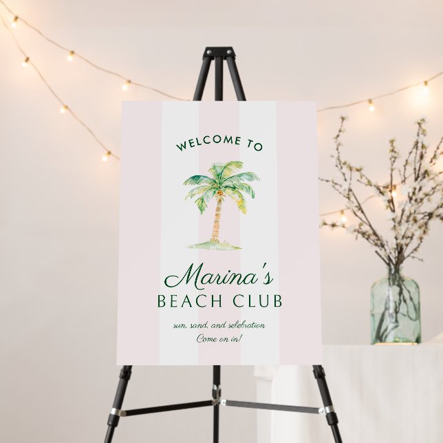 Blush Pink Cabana Stripes Palm Beach Club Welcome Foam Board (In Situ (Stand))