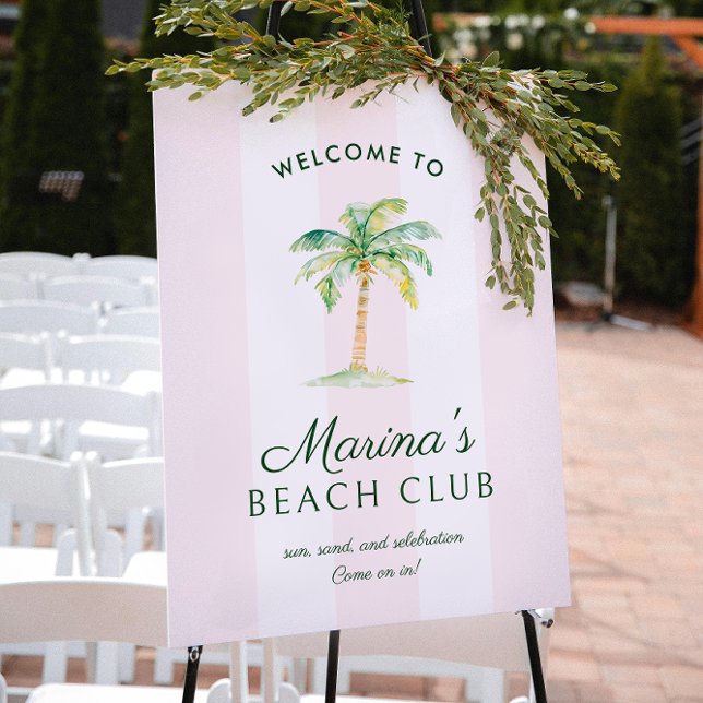 Blush Pink Cabana Stripes Palm Beach Club Welcome Poster (Creator Uploaded)