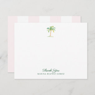 Blush Pink Cabana Stripes Palm Tree Thank You Note Card