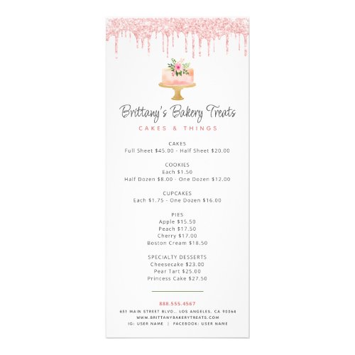 Blush Pink Cake Bakery Glitter Pastry Chef Menu