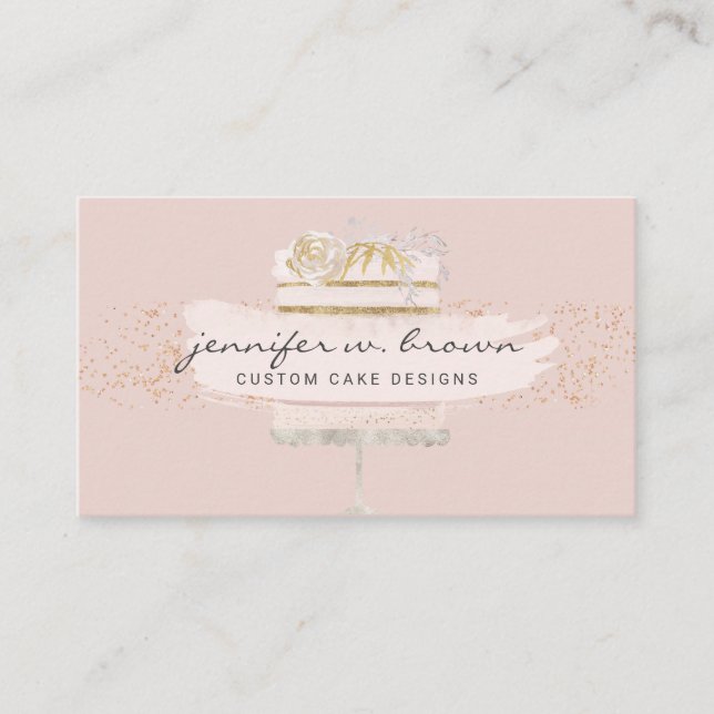 Blush Pink Cake Glitter Decorating Floral Bakery Business Card (Front)