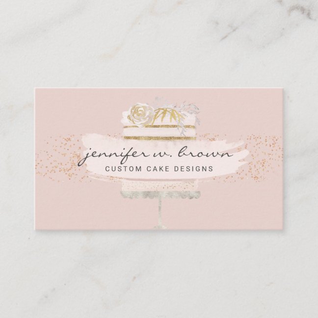 Blush Pink Cake Glitter Decorating Floral Bakery Business Card